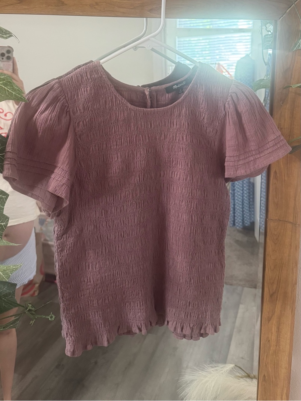 Madewell 100% Cotton Lucie Flutter Sleeve Smocked Bodice Top - Picture 2 of 5